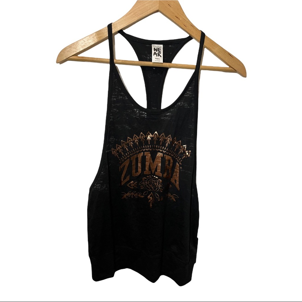 ZUMBA BOLD BLACK ROSE GOLD MIX IT UP BUBBLE RACER BACK TANK TOP